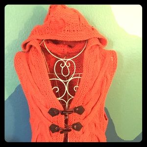 Free People knitted vest- hood & toggle closures